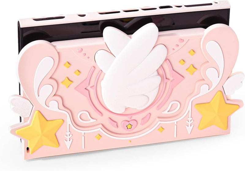 GEEKSHARE Soft Silicone Faceplate Cover Compatible with Nintendo Switch 2 Charging Dock, Star Wings Series Soft Faceplate Protector - Anti-Scratch Dock Cover with Precise Cutouts (Pink) - Image 1